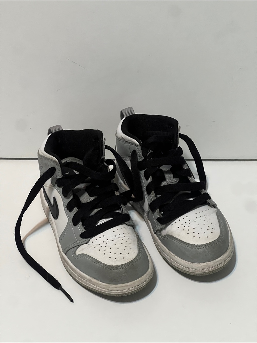 Nike Kids High-Top Sneakers in White and Gray with Black Laces